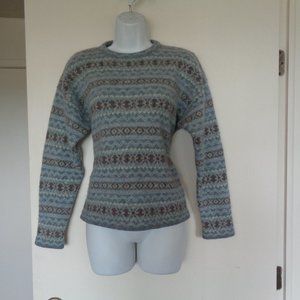 GUC J. Crew Lambswool Women's Blue Geometric Sweater Small